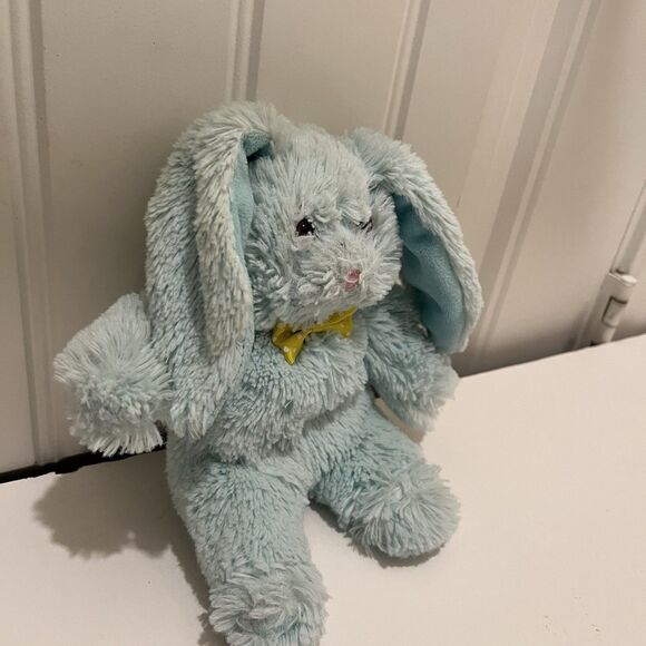 Animal Adventure Blue Fuzzy Bunny Rabbit Plush Easter 2017 Yellow Bow Tie 8" - Picture 4 of 10